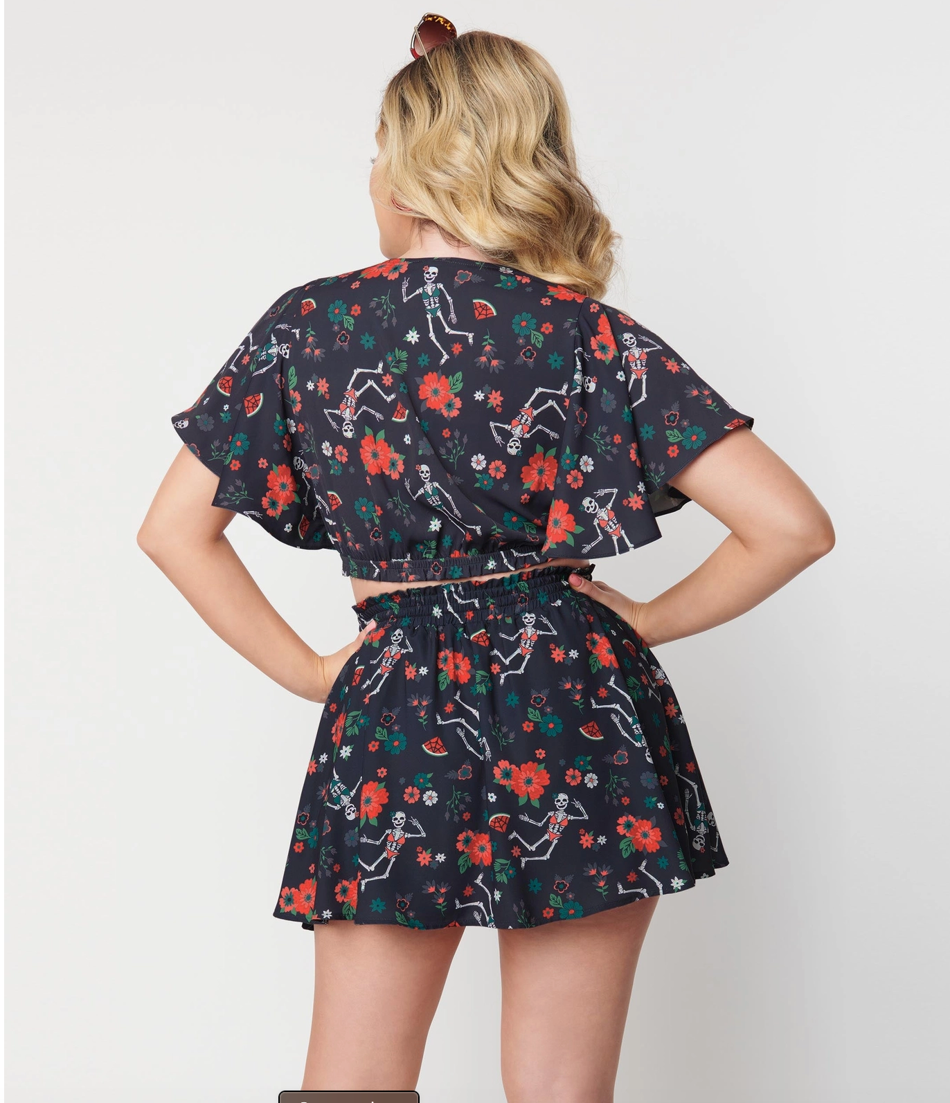 Vintage Black Tropical Skeleton Daryl Skort by Unique Vintage