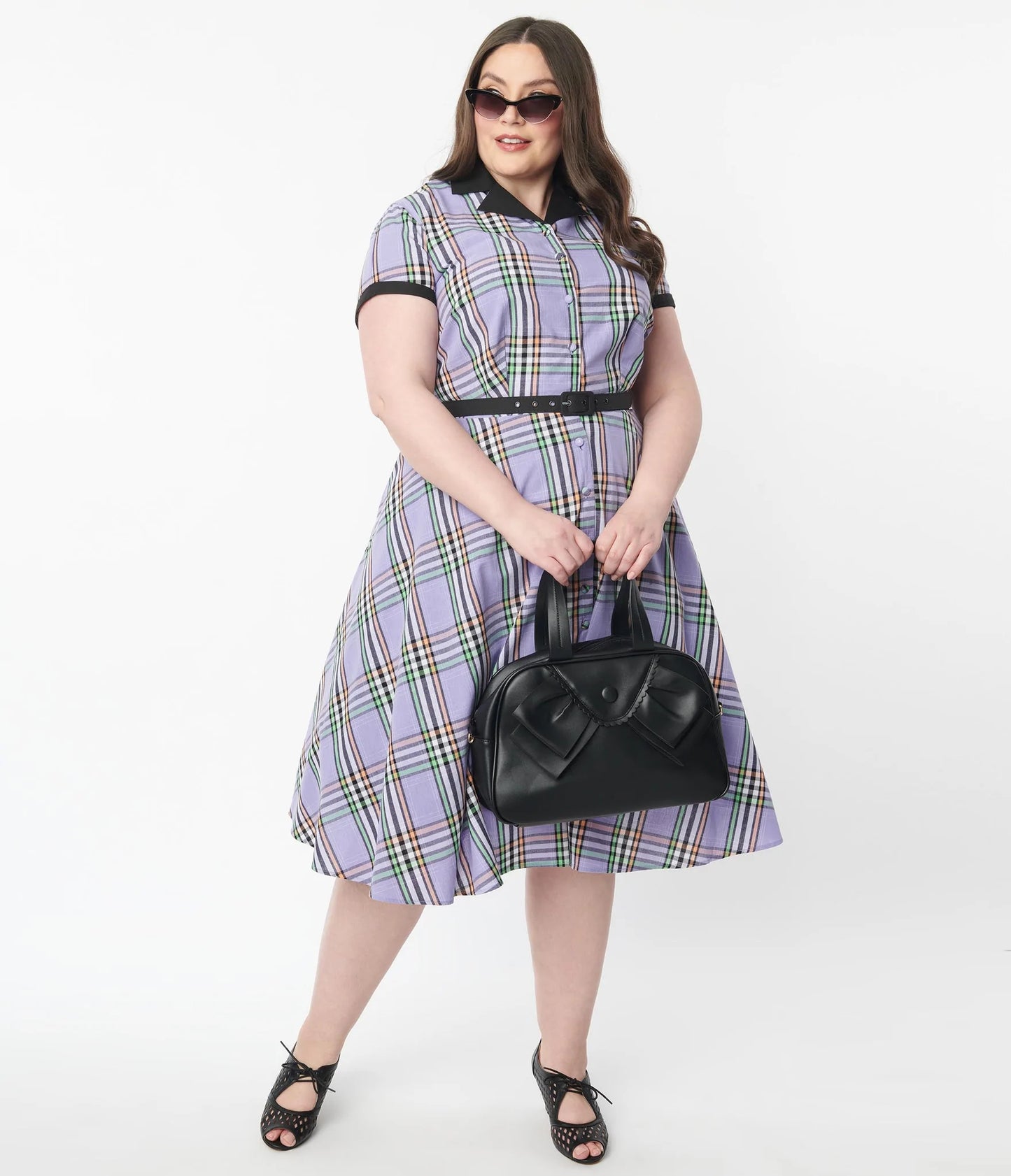 1950s Lavender Plaid Alexis Swing Dress by Unique Vintage
