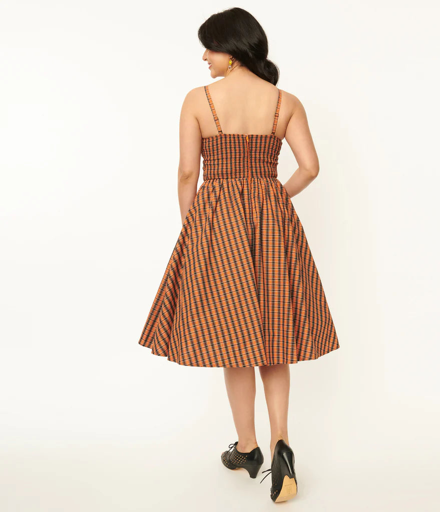 1950s Orange & Black Plaid Shimmy & Shake Swing Dress by Unique Vintage