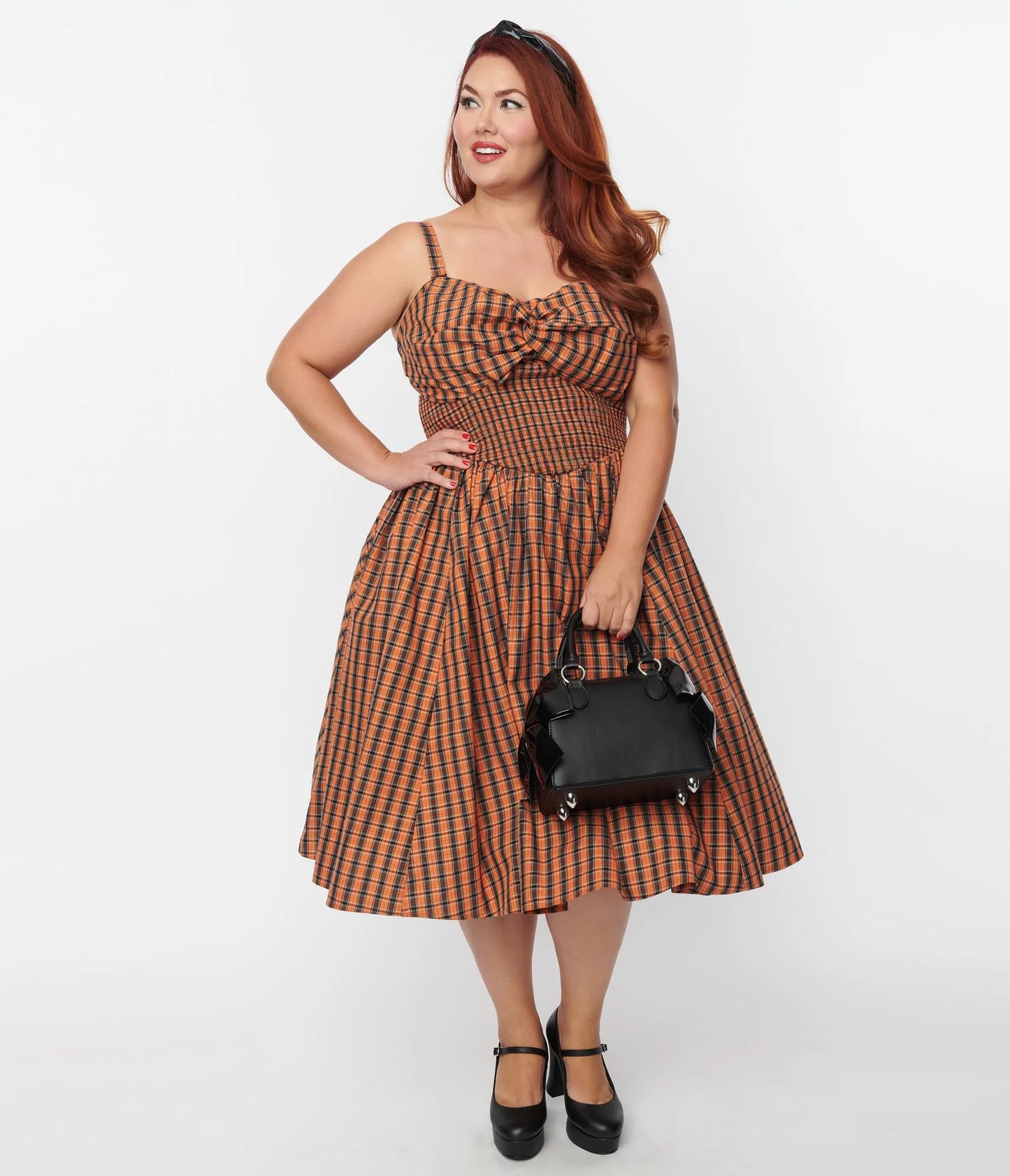 1950s Orange & Black Plaid Shimmy & Shake Swing Dress by Unique Vintage