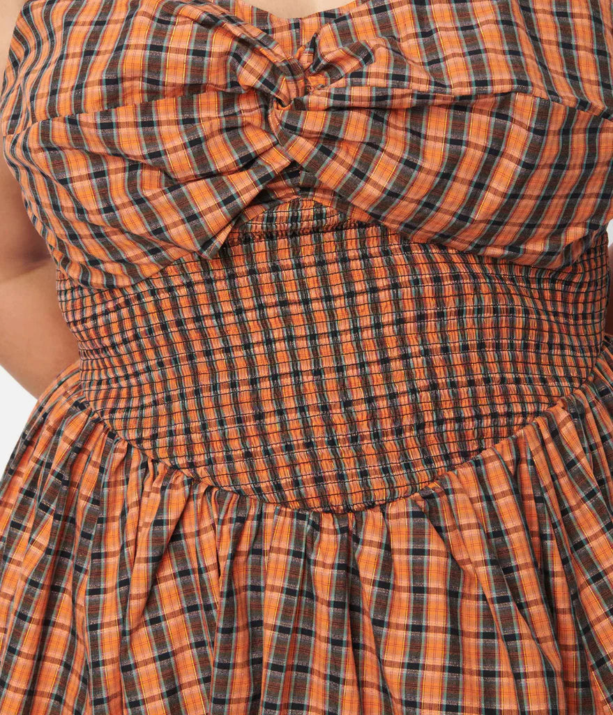 1950s Orange & Black Plaid Shimmy & Shake Swing Dress by Unique Vintage