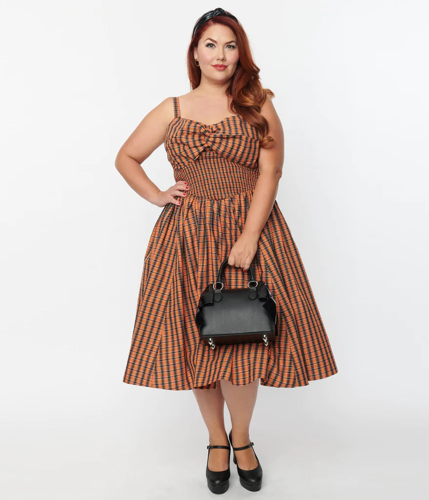 1950s Orange & Black Plaid Shimmy & Shake Swing Dress by Unique Vintage