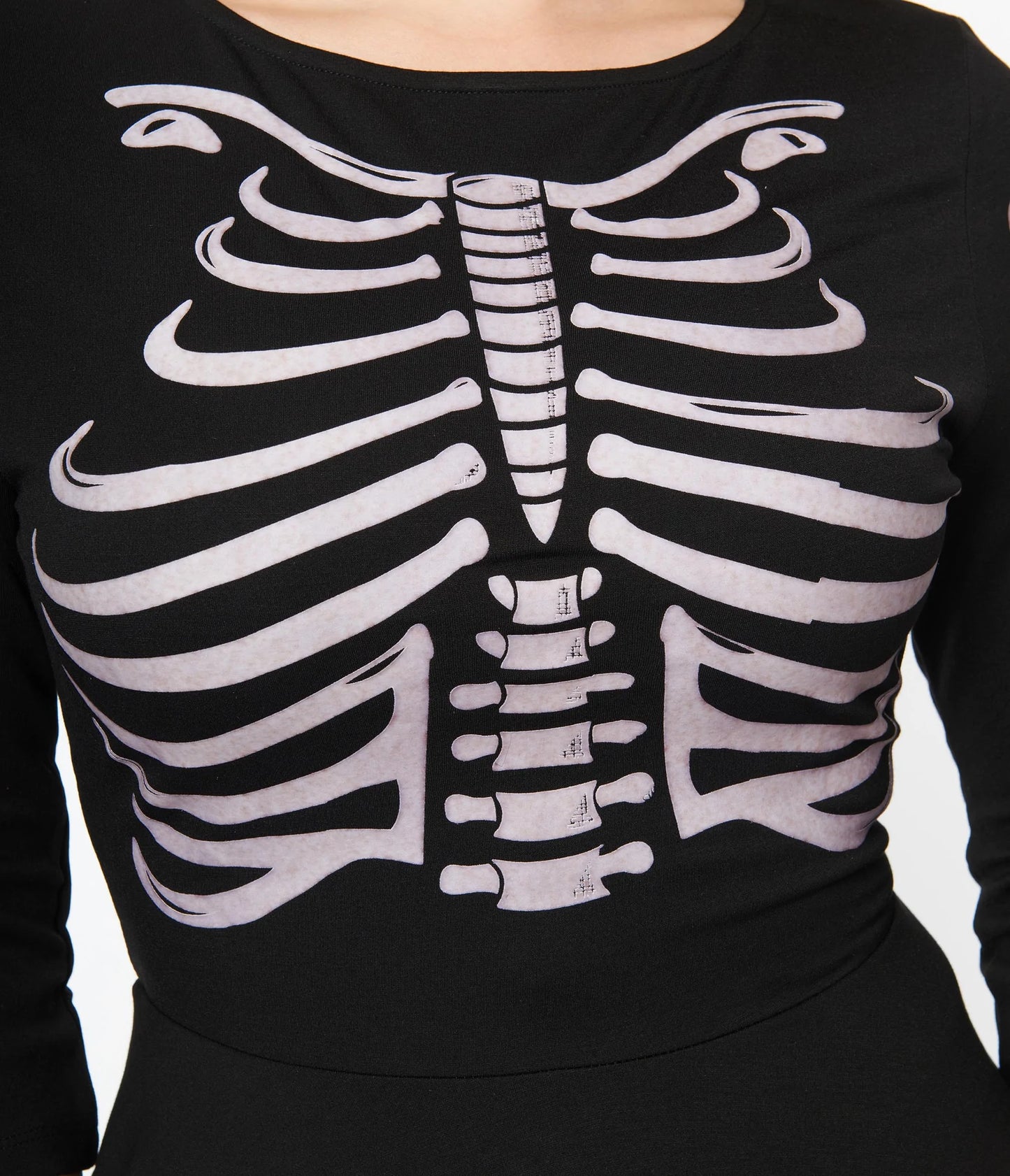 1950s Black Skeleton Bones Graves Swing Dress by Unique Vintage