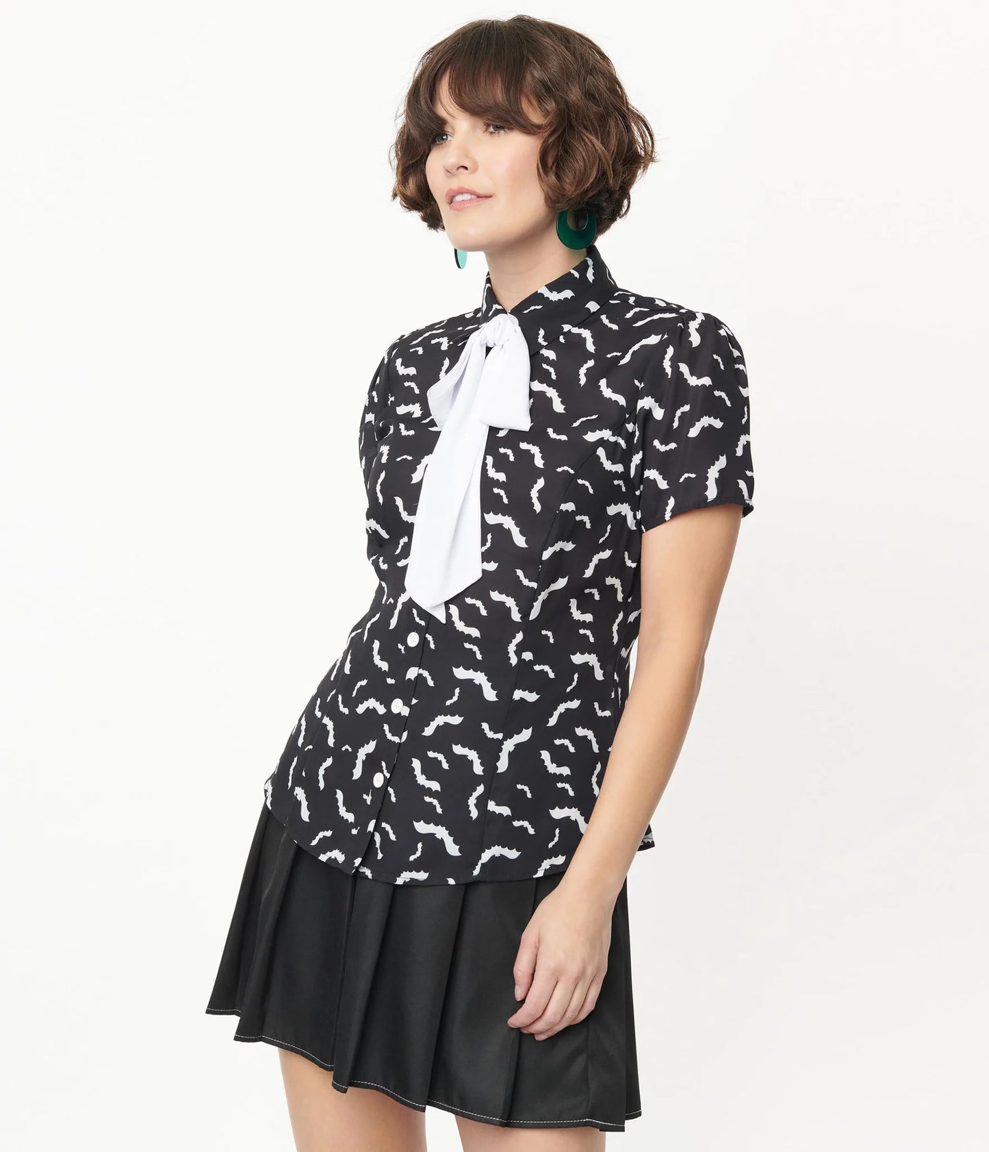 Black & White Bats Print Power Play Blouse by Smak Parlour