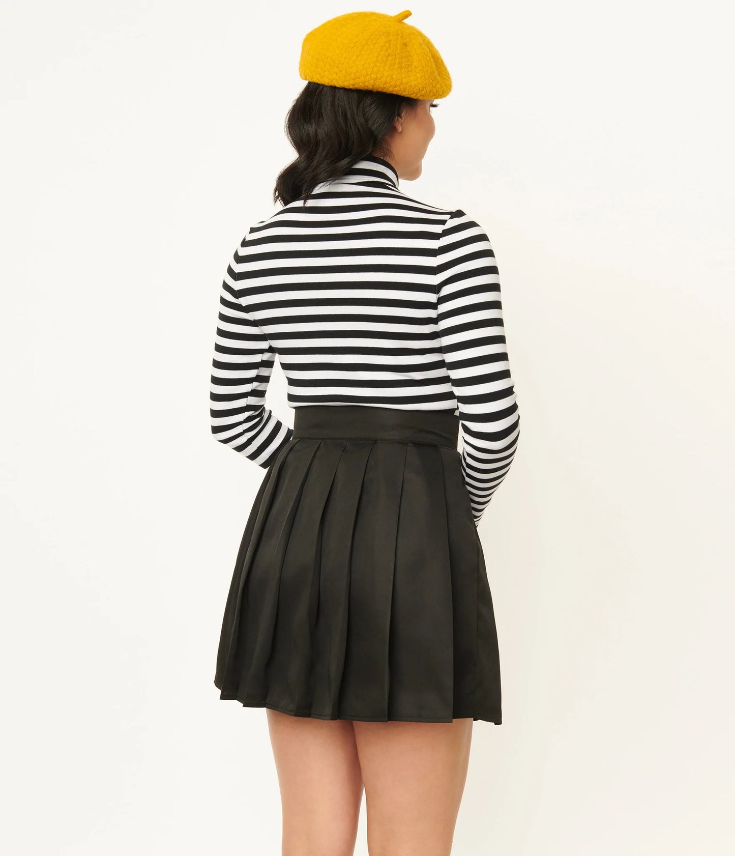 Black & White Stripe Turtleneck Cherie Top by Unique Vintage