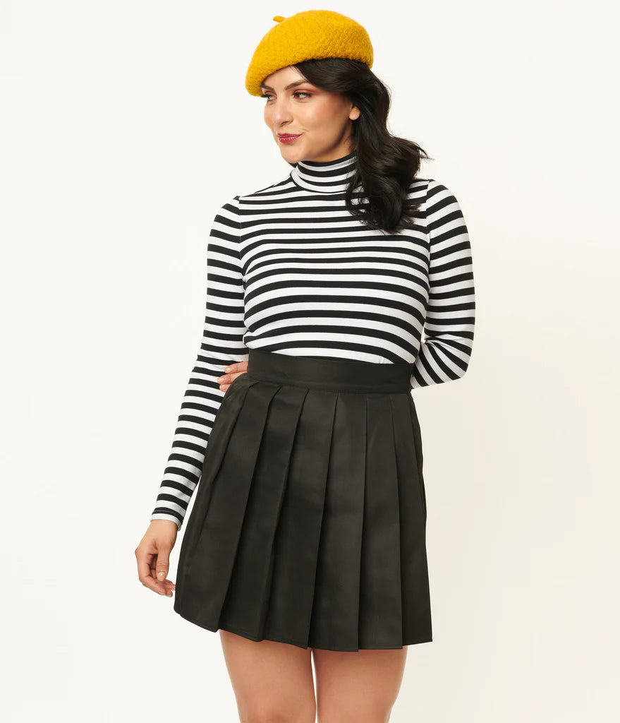 Black & White Stripe Turtleneck Cherie Top by Unique Vintage