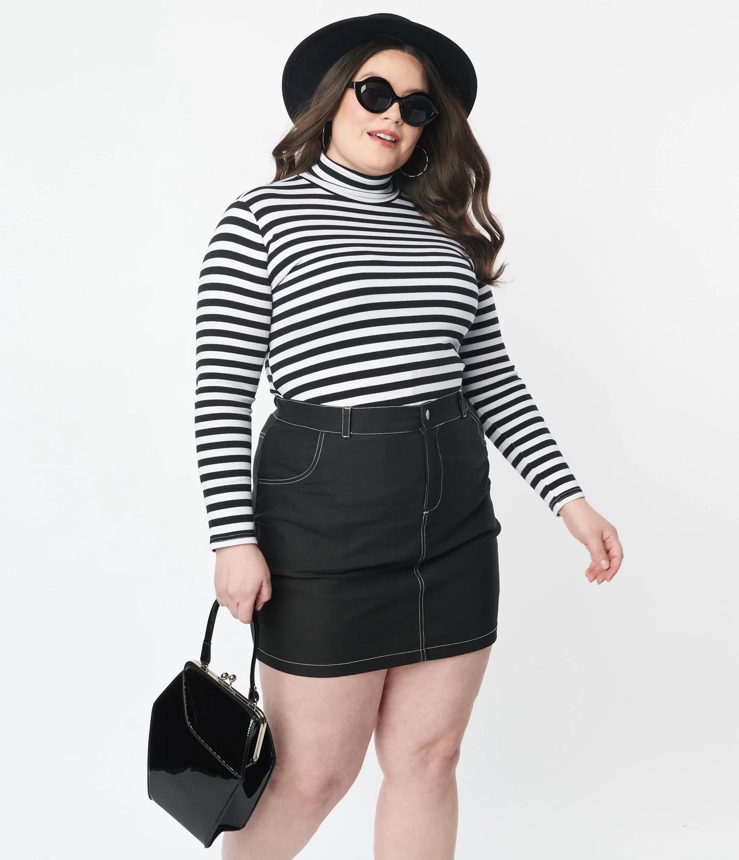 Black & White Stripe Turtleneck Cherie Top by Unique Vintage