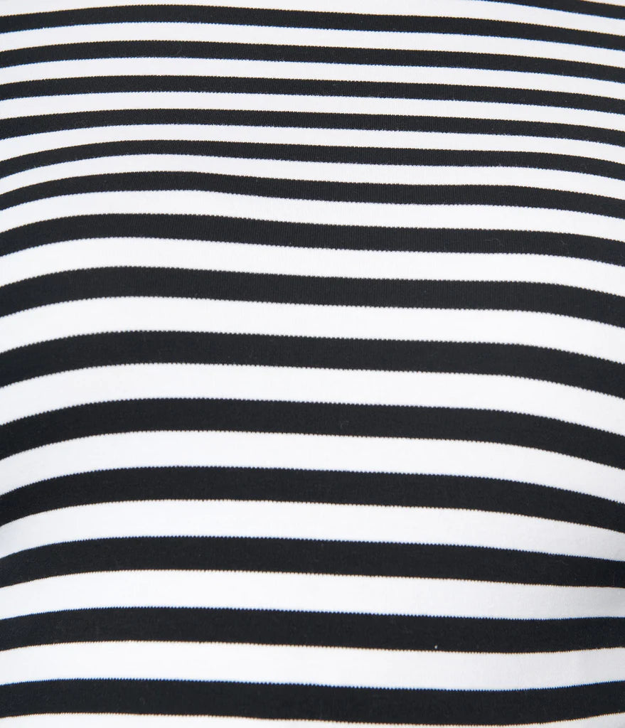 Black & White Stripe Turtleneck Cherie Top by Unique Vintage