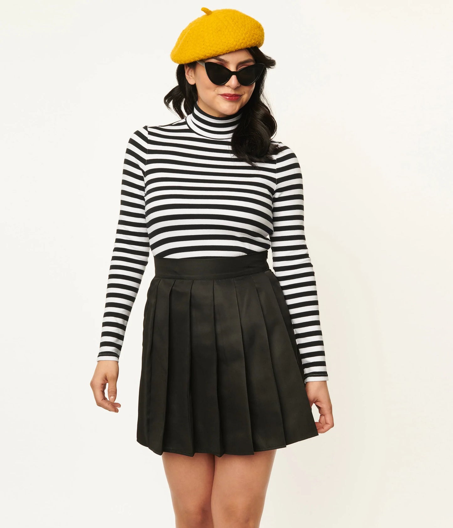 Black & White Stripe Turtleneck Cherie Top by Unique Vintage