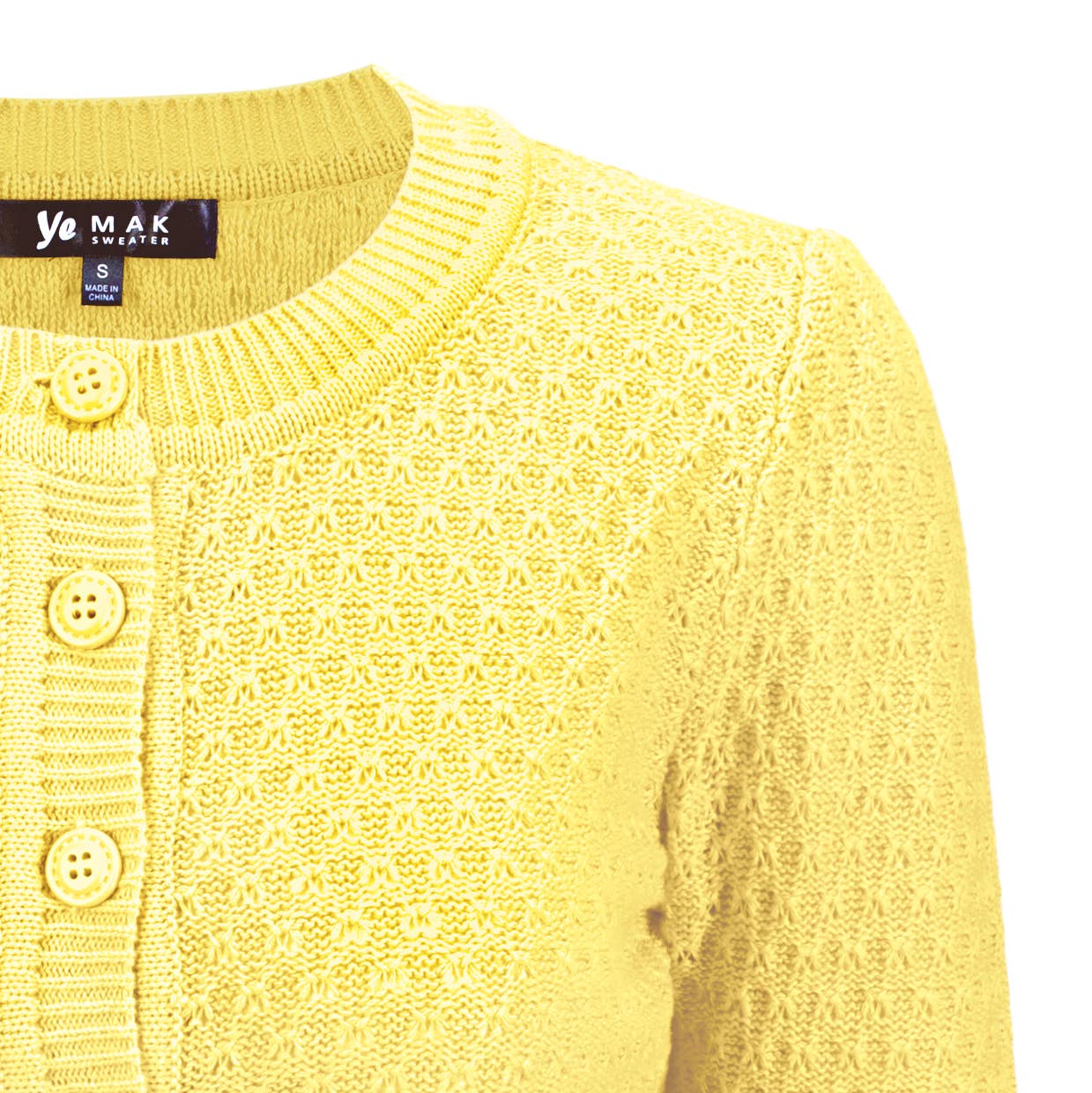 3/4 Sleeve Crewneck Knit Cropped Cardigan Sweater: NAVY