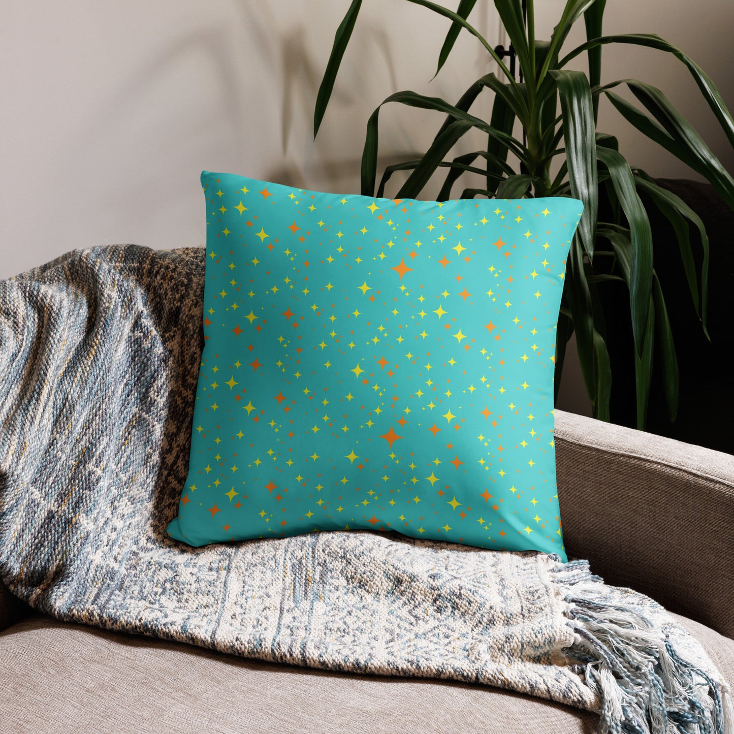 Yellow & Orange Stars Basic Pillow by Haunted Haus