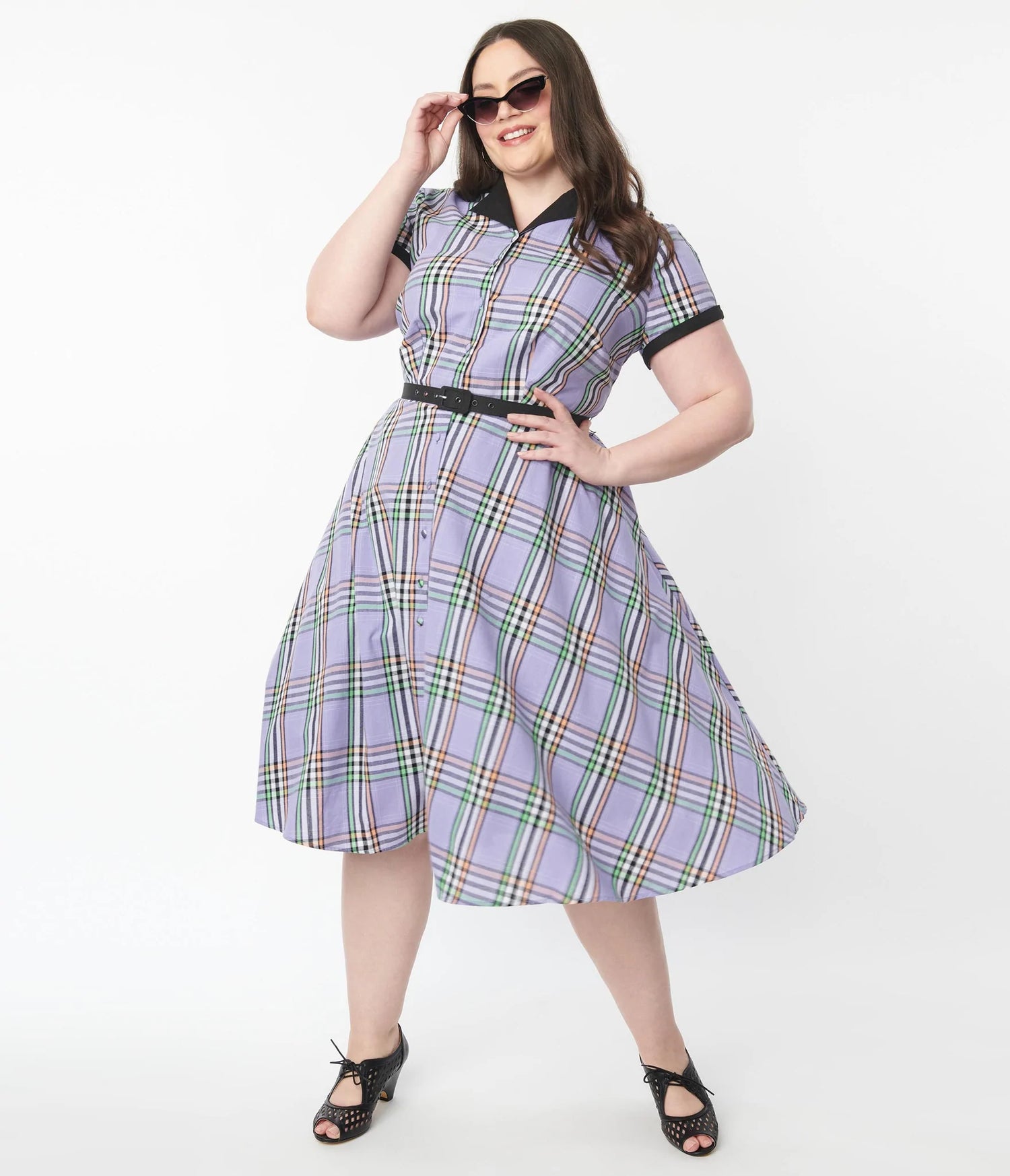 1950s Lavender Plaid Alexis Swing Dress by Unique Vintage The