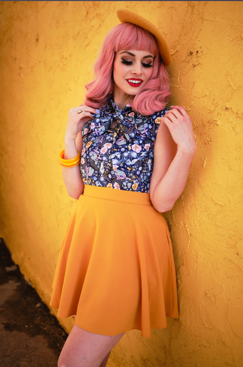 Mustard Skater Skirt by Retrolicious