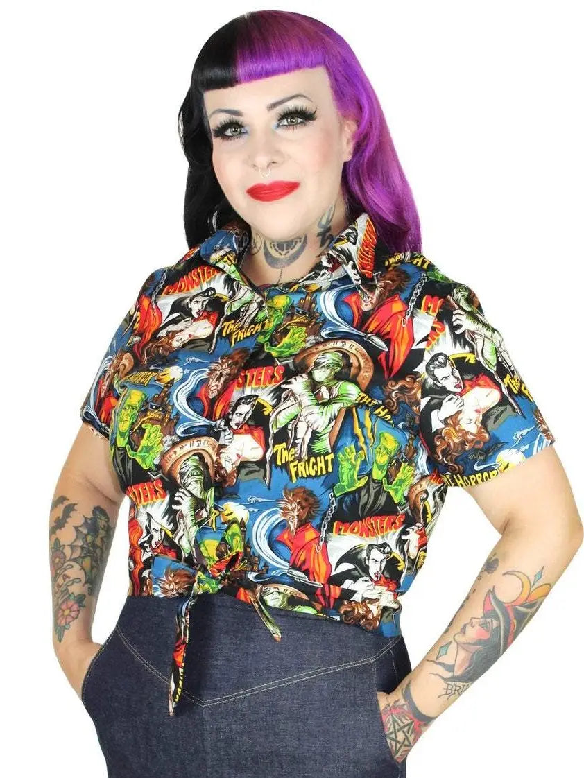 Hollywood Monsters Crop Top Horror Knot Top By Hemet Clothing