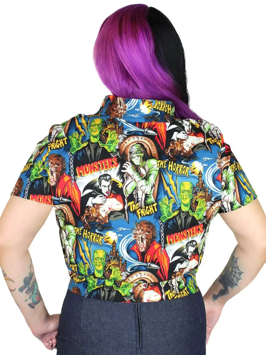 Hollywood Monsters Crop Top Horror Knot Top By Hemet Clothing