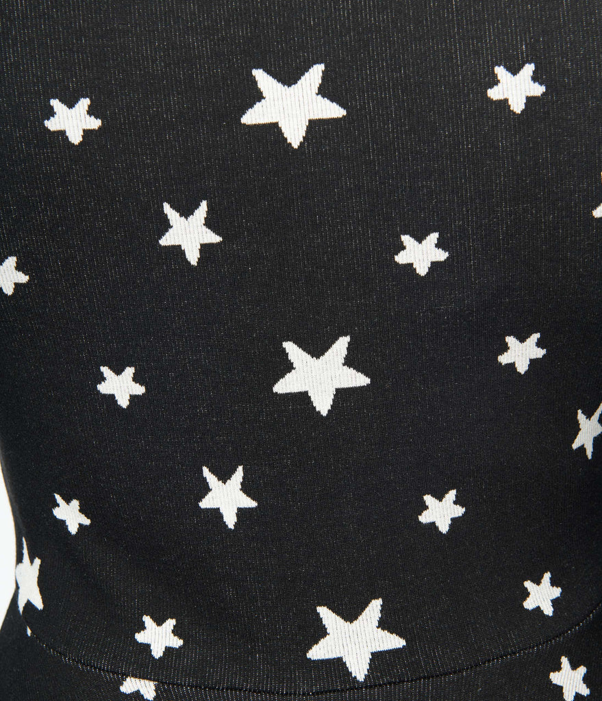 Black & White Star Print Flare Dress by Unique Vintage