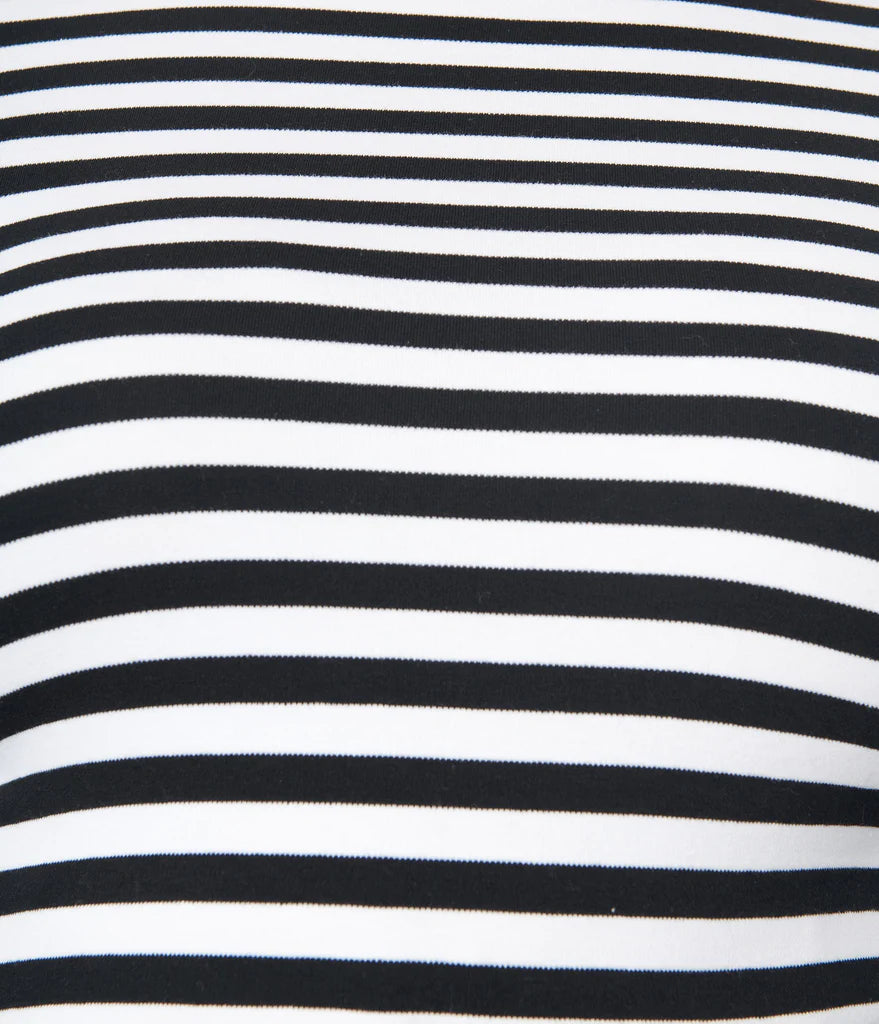 Black & White Stripe Turtleneck Cherie Top  by Unique Vintage