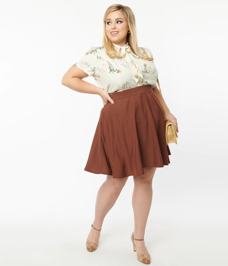 Brown Briella Flare Skirt by Unique Vintage