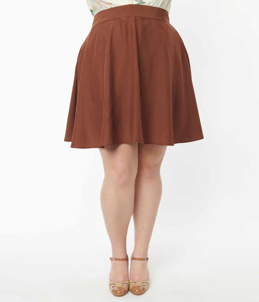 Brown Briella Flare Skirt by Unique Vintage