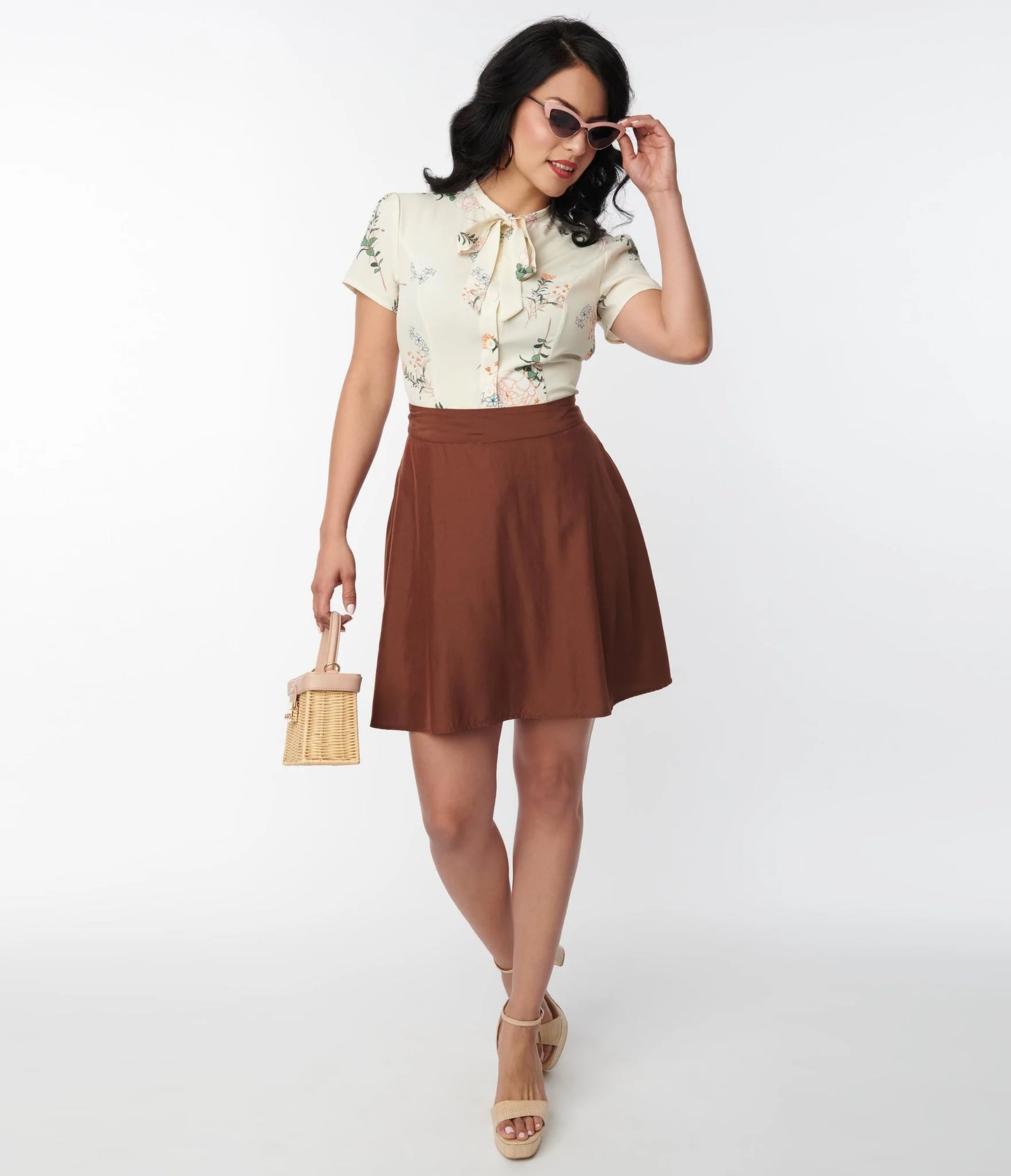 Brown Briella Flare Skirt by Unique Vintage