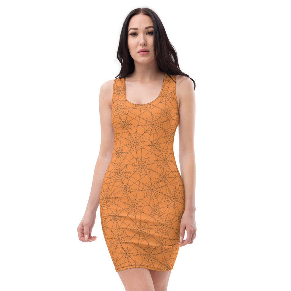 Orange Web Fitted Dress